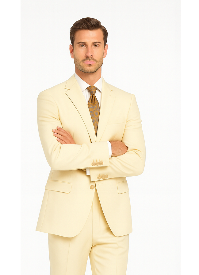 Men's Vitali  Authentic 2 Button Cream Slim Fit Suit - Image 5