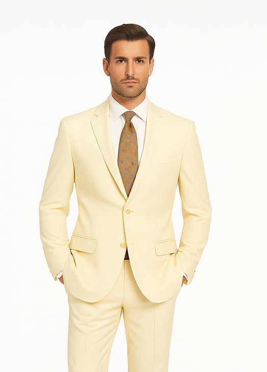 Men's Vitali  Authentic 2 Button Cream Slim Fit Suit - Image 7