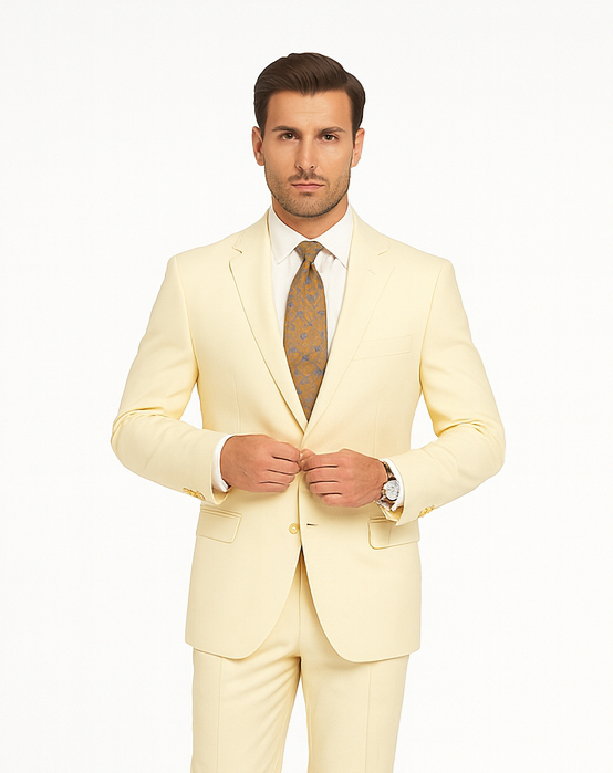 Men's Vitali  Authentic 2 Button Cream Slim Fit Suit - Image 8