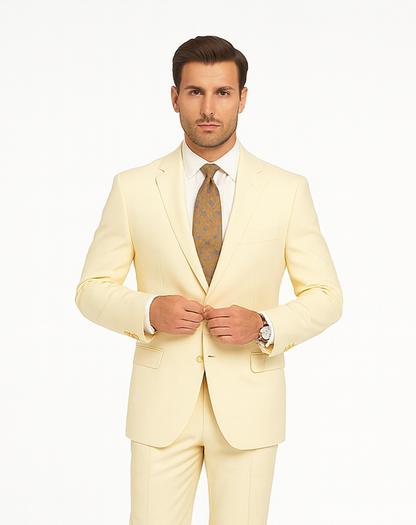 Men's Vitali  Authentic 2 Button Cream Slim Fit Suit - Image 8