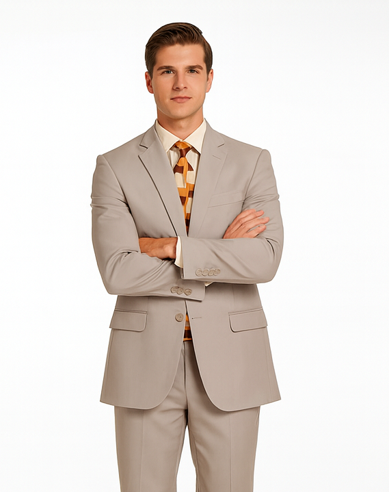 Men's Vitali  Authentic 2 Button Khaki Slim Fit Suit - Image 5