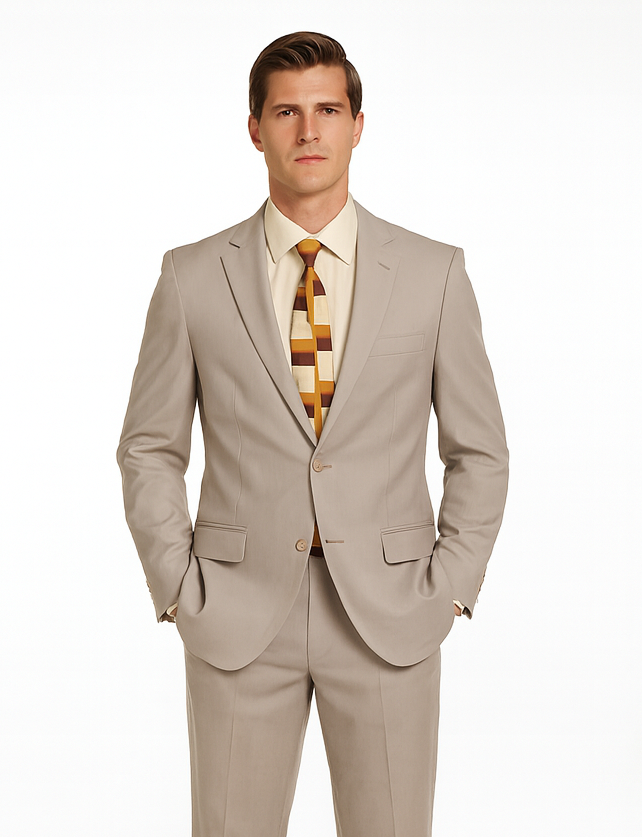 Men's Vitali  Authentic 2 Button Khaki Slim Fit Suit - Image 6