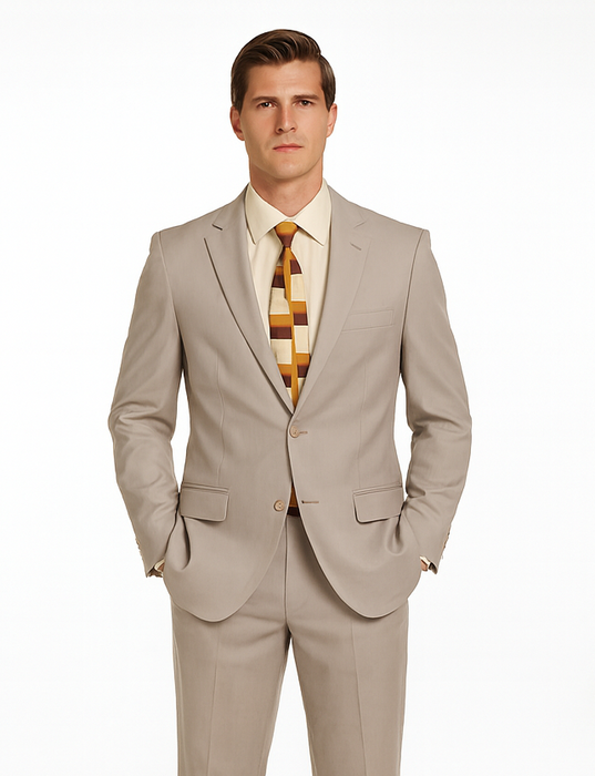 Men's Vitali  Authentic 2 Button Khaki Slim Fit Suit