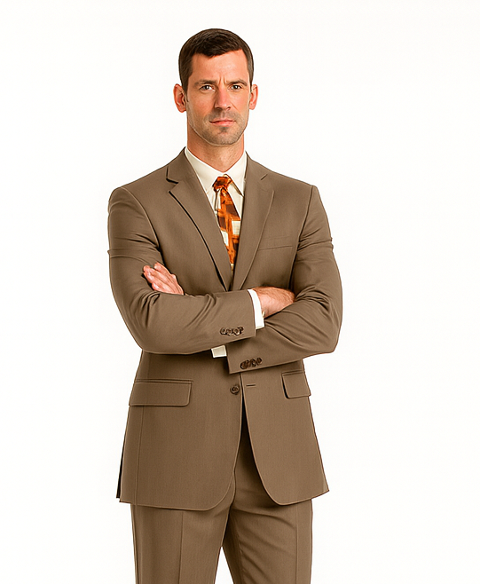 Men's Vitali  Authentic 2 Button Tan Slim Fit Suit - Image 5