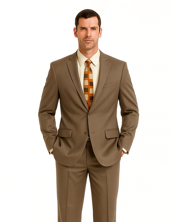 Men's Vitali  Authentic 2 Button Tan Slim Fit Suit - Image 6
