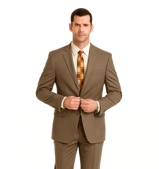 Men's Vitali  Authentic 2 Button Tan Slim Fit Suit - Image 7