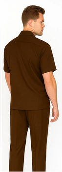 Men's Brown Short Sleeve Button Closure 100% Linen 2 Piece With Pleated Pant Shirt Walking Leisure Suit - Image 7