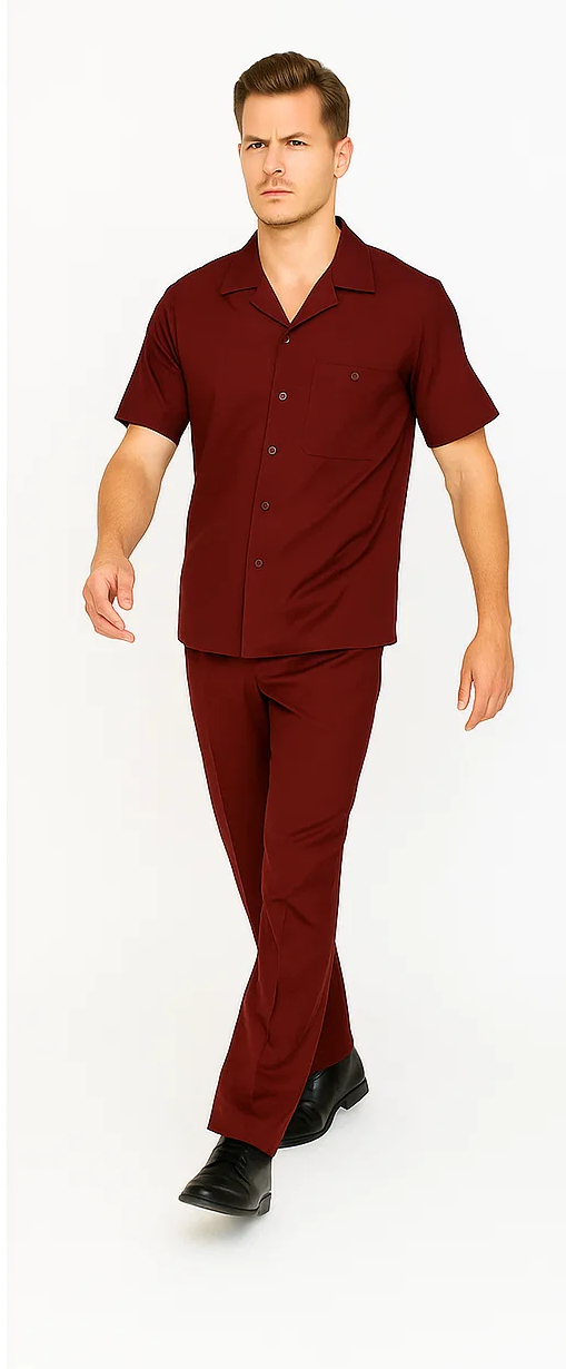 Mens Walking Suit in Color Burgundy leisure suit causal Matching Shirt and Pants $99