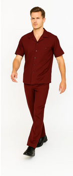 Mens Walking Suit in Color Burgundy leisure suit causal Matching Shirt and Pants $99