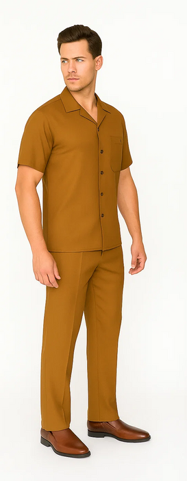 Mens Walking Suit in Color caramel  leisure suit causal Matching Shirt and Pants $99