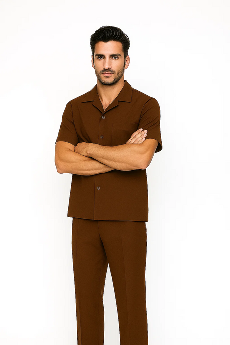 Mens Walking Suit in Color cognac  leisure suit causal Matching Shirt and Pants $99