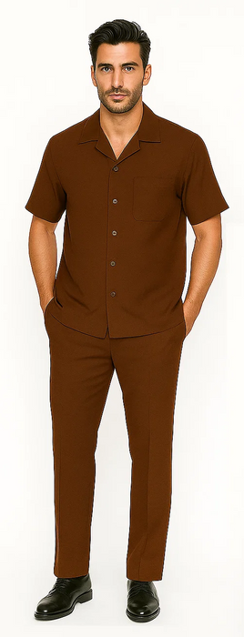 Mens Walking Suit in Color cognac  leisure suit causal Matching Shirt and Pants $99