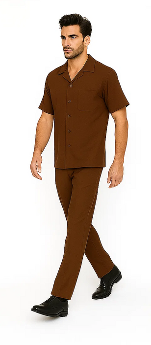 Mens Walking Suit in Color cognac  leisure suit causal Matching Shirt and Pants $99