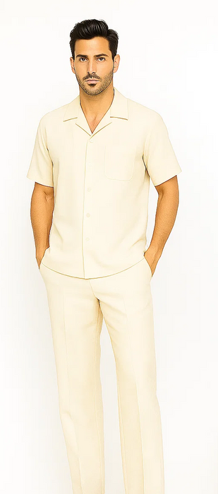 Mens Walking Suit in Color cream leisure suit causal Matching Shirt and Pants $99