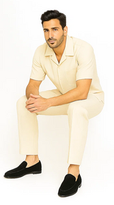 Mens Walking Suit in Color cream leisure suit causal Matching Shirt and Pants $99