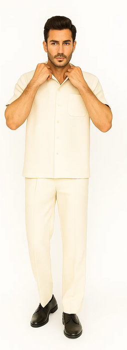 Mens Walking Suit in Color cream leisure suit causal Matching Shirt and Pants $99
