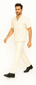 Mens Walking Suit in Color cream leisure suit causal Matching Shirt and Pants $99