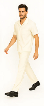 Mens Walking Suit in Color cream leisure suit causal Matching Shirt and Pants $99