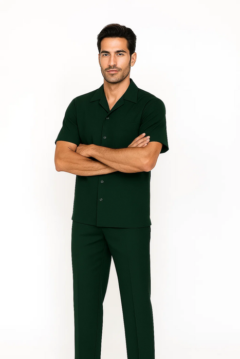 Mens Walking Suit in Color hunter green  leisure suit causal Matching Shirt and Pants $99