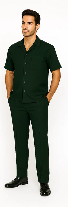 Mens Walking Suit in Color hunter green  leisure suit causal Matching Shirt and Pants $99
