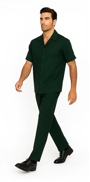 Mens Walking Suit in Color hunter green  leisure suit causal Matching Shirt and Pants $99