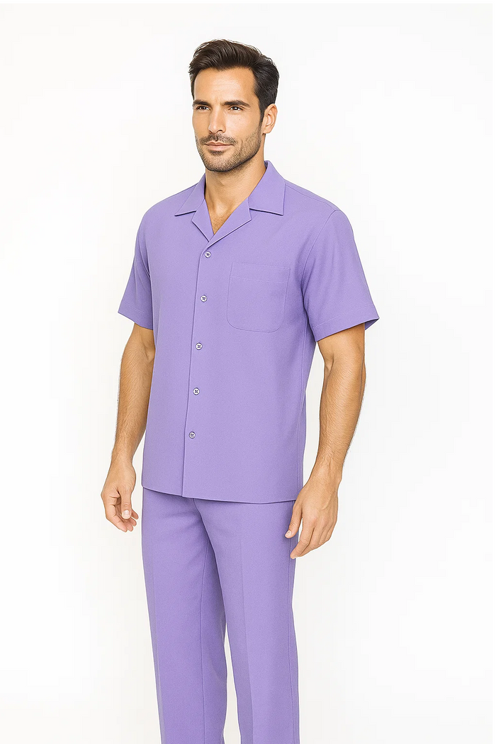 Mens Walking Suit in Color lavender leisure suit causal Matching Shirt and Pants $99
