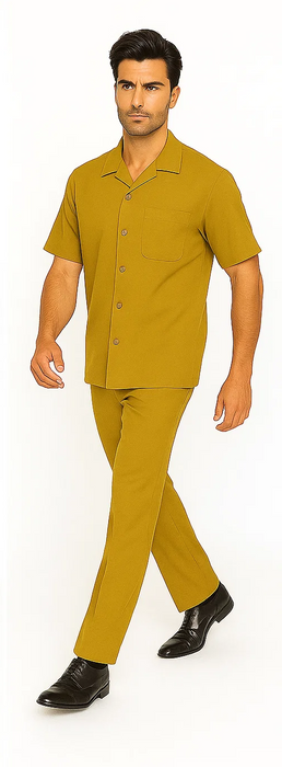Mens Walking Suit in Color mustard  leisure suit causal Matching Shirt and Pants $99