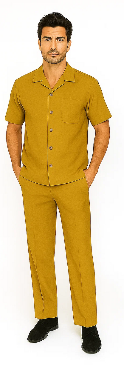 Mens Walking Suit in Color mustard  leisure suit causal Matching Shirt and Pants $99