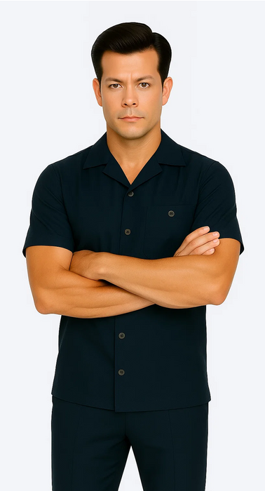 Mens Walking Suit in Color navy  leisure suit causal Matching Shirt and Pants $99