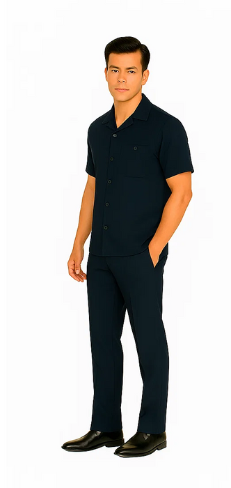 Mens Walking Suit in Color navy  leisure suit causal Matching Shirt and Pants $99