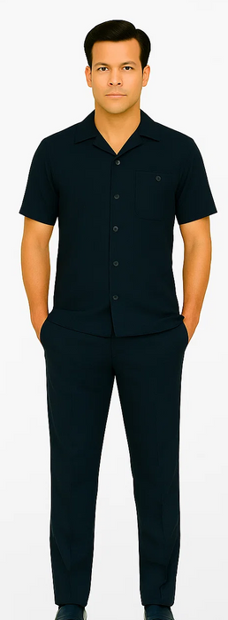Mens Walking Suit in Color navy  leisure suit causal Matching Shirt and Pants $99