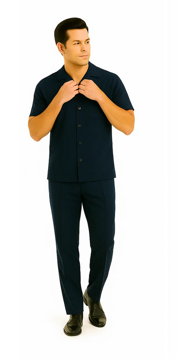 Mens Walking Suit in Color navy  leisure suit causal Matching Shirt and Pants $99