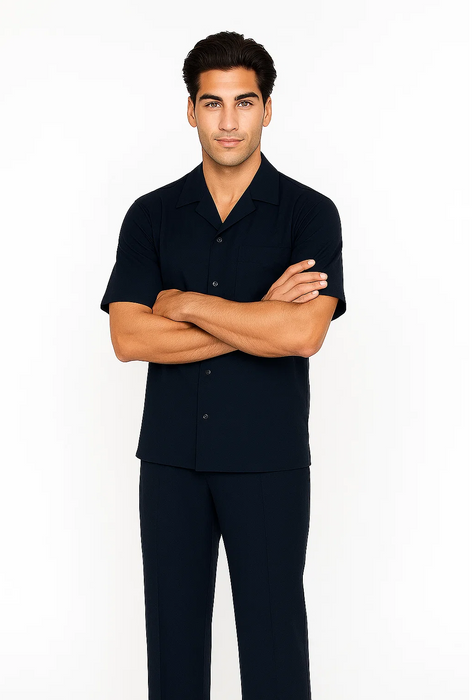 Mens Walking Suit in Color navy  leisure suit causal Matching Shirt and Pants $99