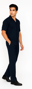 Mens Walking Suit in Color navy  leisure suit causal Matching Shirt and Pants $99