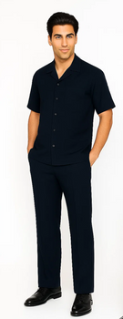 Mens Walking Suit in Color navy  leisure suit causal Matching Shirt and Pants $99