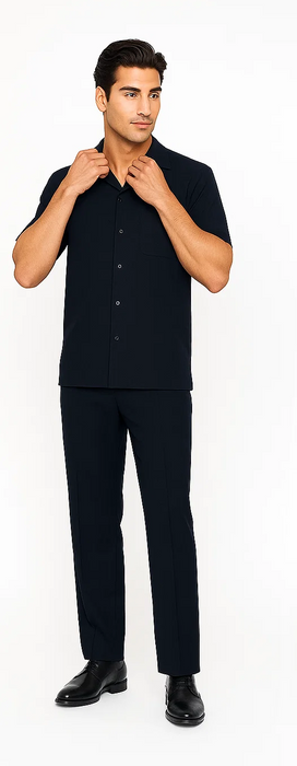 Mens Walking Suit in Color navy  leisure suit causal Matching Shirt and Pants $99