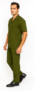 Mens Walking Suit in Color olive  leisure suit causal Matching Shirt and Pants $99