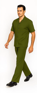 Mens Walking Suit in Color olive  leisure suit causal Matching Shirt and Pants $99