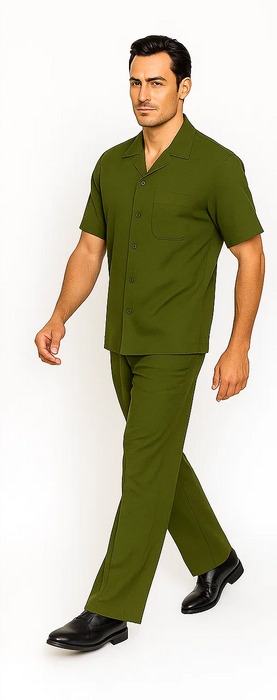 Mens Walking Suit in Color olive  leisure suit causal Matching Shirt and Pants $99