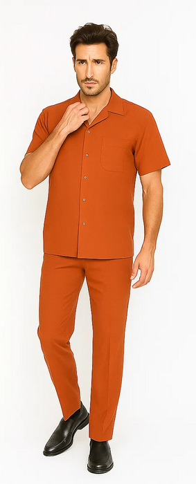 Mens Walking Suit in Color papaya leisure suit causal Matching Shirt and Pants $99
