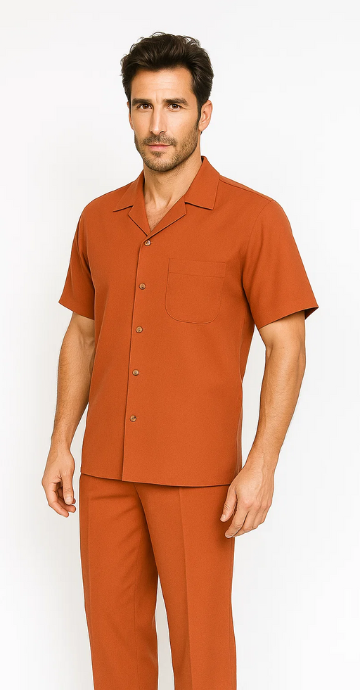 Mens Walking Suit in Color papaya leisure suit causal Matching Shirt and Pants $99