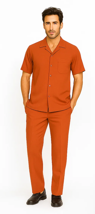 Mens Walking Suit in Color papaya leisure suit causal Matching Shirt and Pants $99