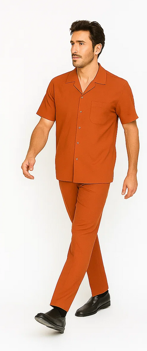 Mens Walking Suit in Color papaya leisure suit causal Matching Shirt and Pants $99
