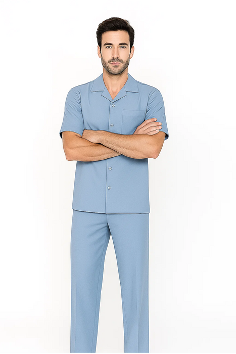 Mens Walking Suit in Color powder blue leisure suit causal Matching Shirt and Pants $99