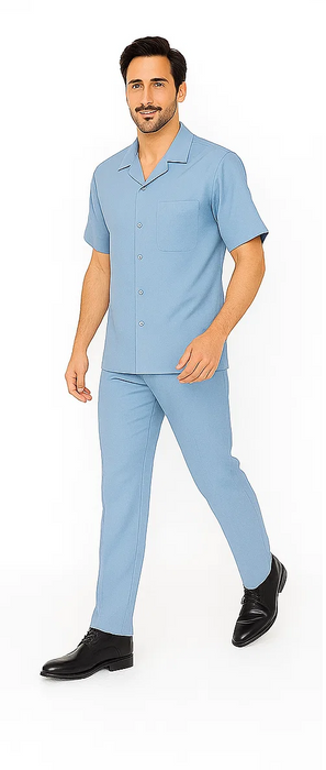 Mens Walking Suit in Color powder blue leisure suit causal Matching Shirt and Pants $99