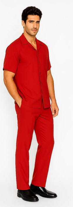 Mens Walking Suit in Color red leisure suit causal Matching Shirt and Pants $99