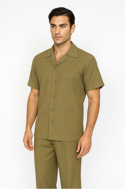 Mens Walking Suit in Color safari  leisure suit causal Matching Shirt and Pants $99