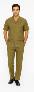 Mens Walking Suit in Color safari  leisure suit causal Matching Shirt and Pants $99