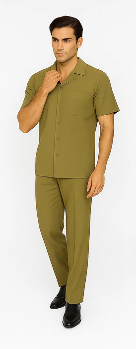 Mens Walking Suit in Color safari  leisure suit causal Matching Shirt and Pants $99