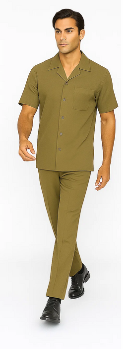 Mens Walking Suit in Color safari  leisure suit causal Matching Shirt and Pants $99